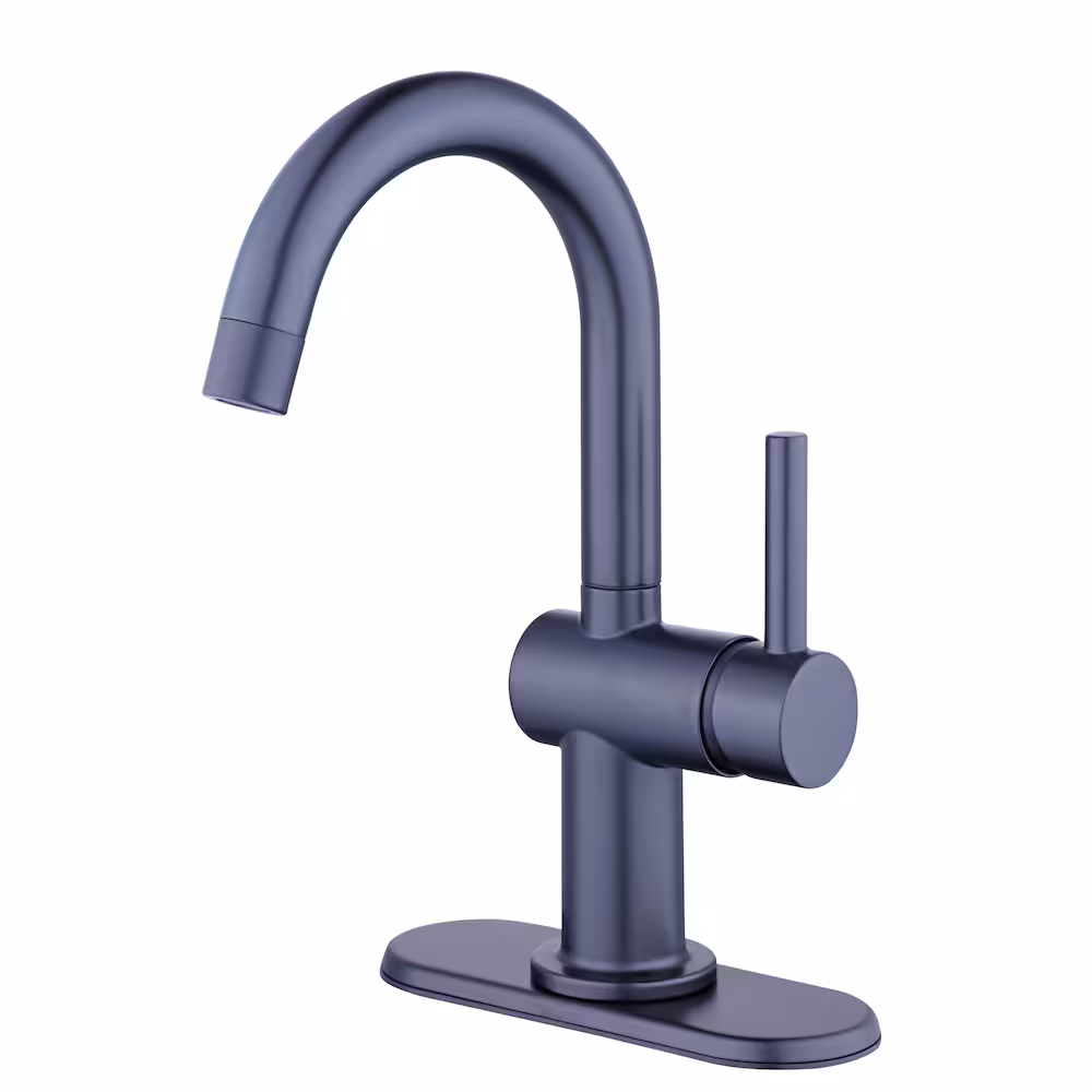 Glacier Bay Dorind 4-inch Centerset 1-Handle High-Arc Bathroom Faucet in Matte Black, Push Pop-Up Drain, Valve & Deck Plate Included