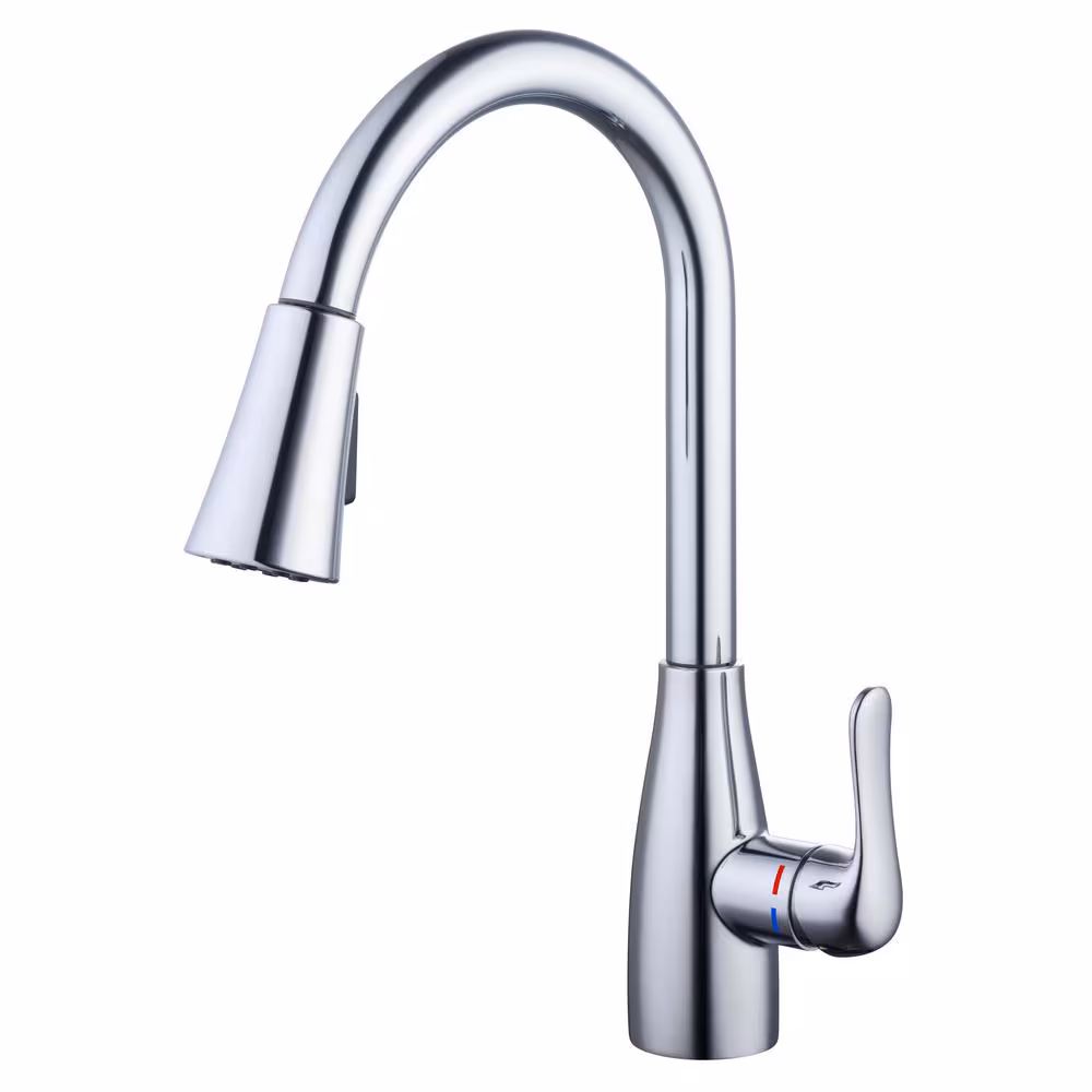 Glacier Bay McKenna 1-Handle Pull-Down Sprayer Kitchen Faucet with TurboSpray and FastMount in Chrome, Valve & Deck Plate Included
